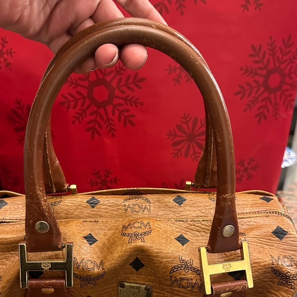 MCM Tan Monogram Satchel with Gold Accents - Picture 4 of 14